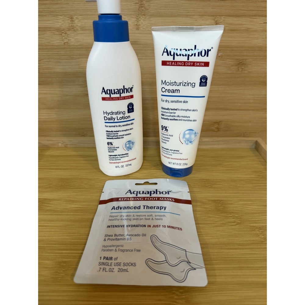 Aquaphor Repairing Foot Masks, Hydrating Daily Lotion & Moisturizing Cream Set